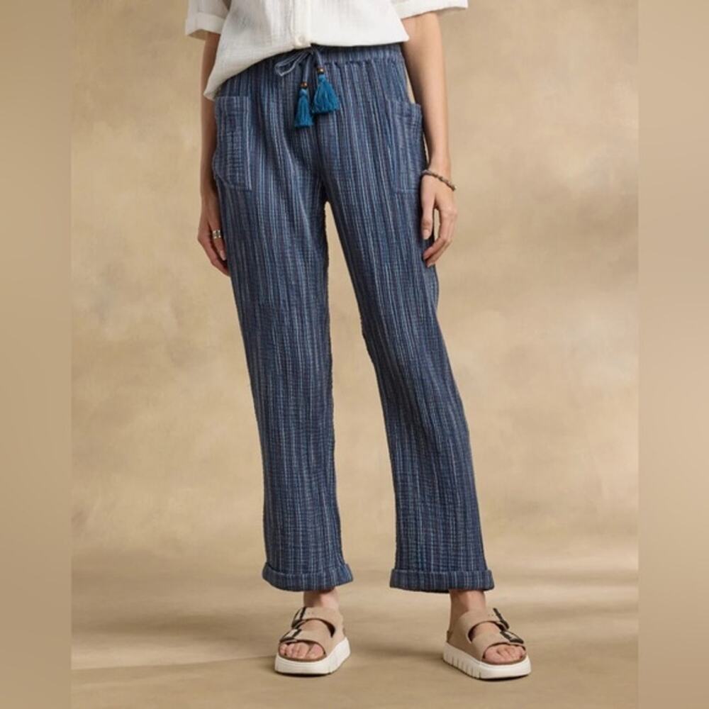 NWT Sundance Campari Pants Striped Print Yarn Dyed Cotton Blue Size Small